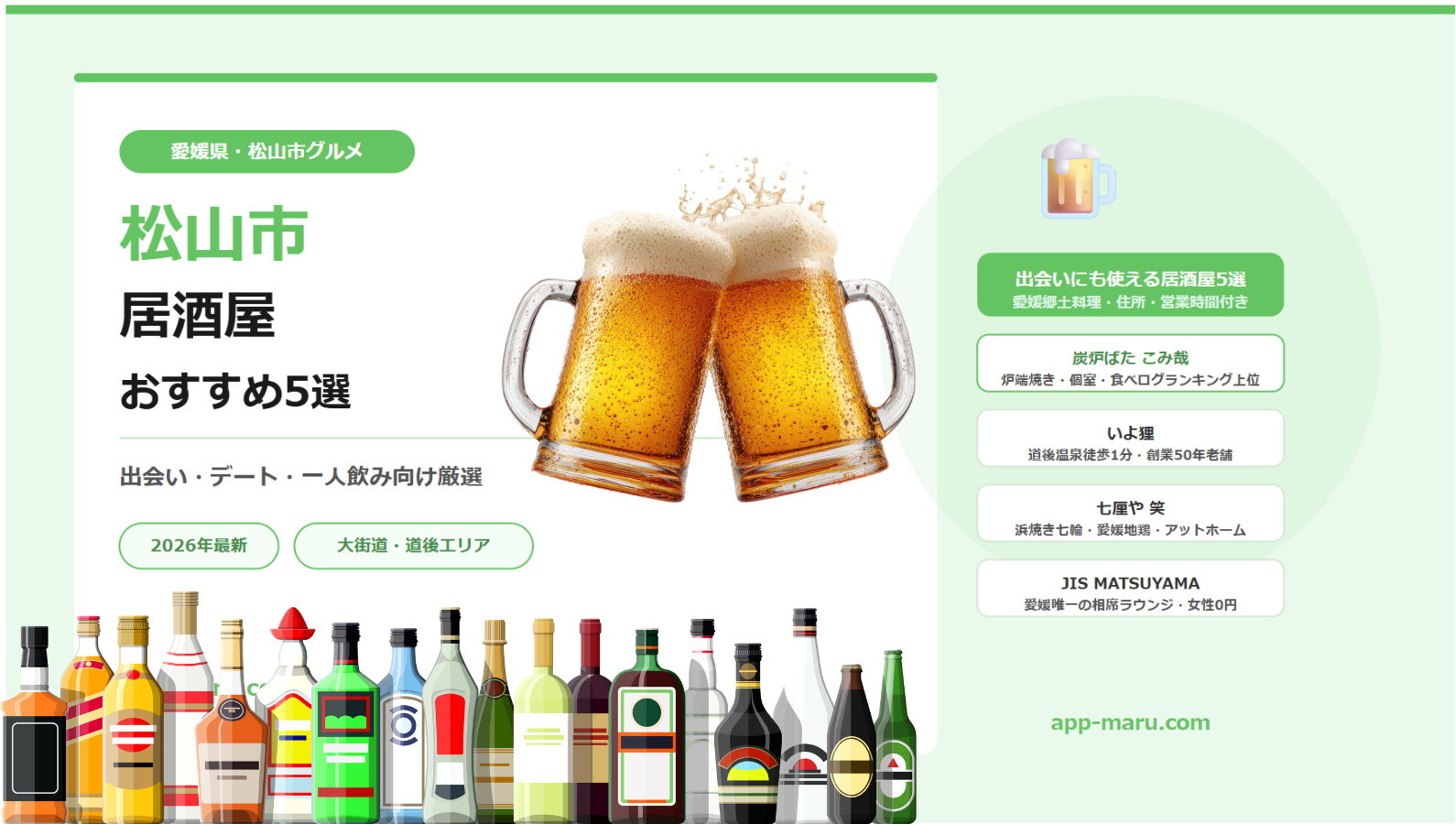 松山市の居酒屋おすすめ5選【出会い・デート・一人飲み向け2026年最新】