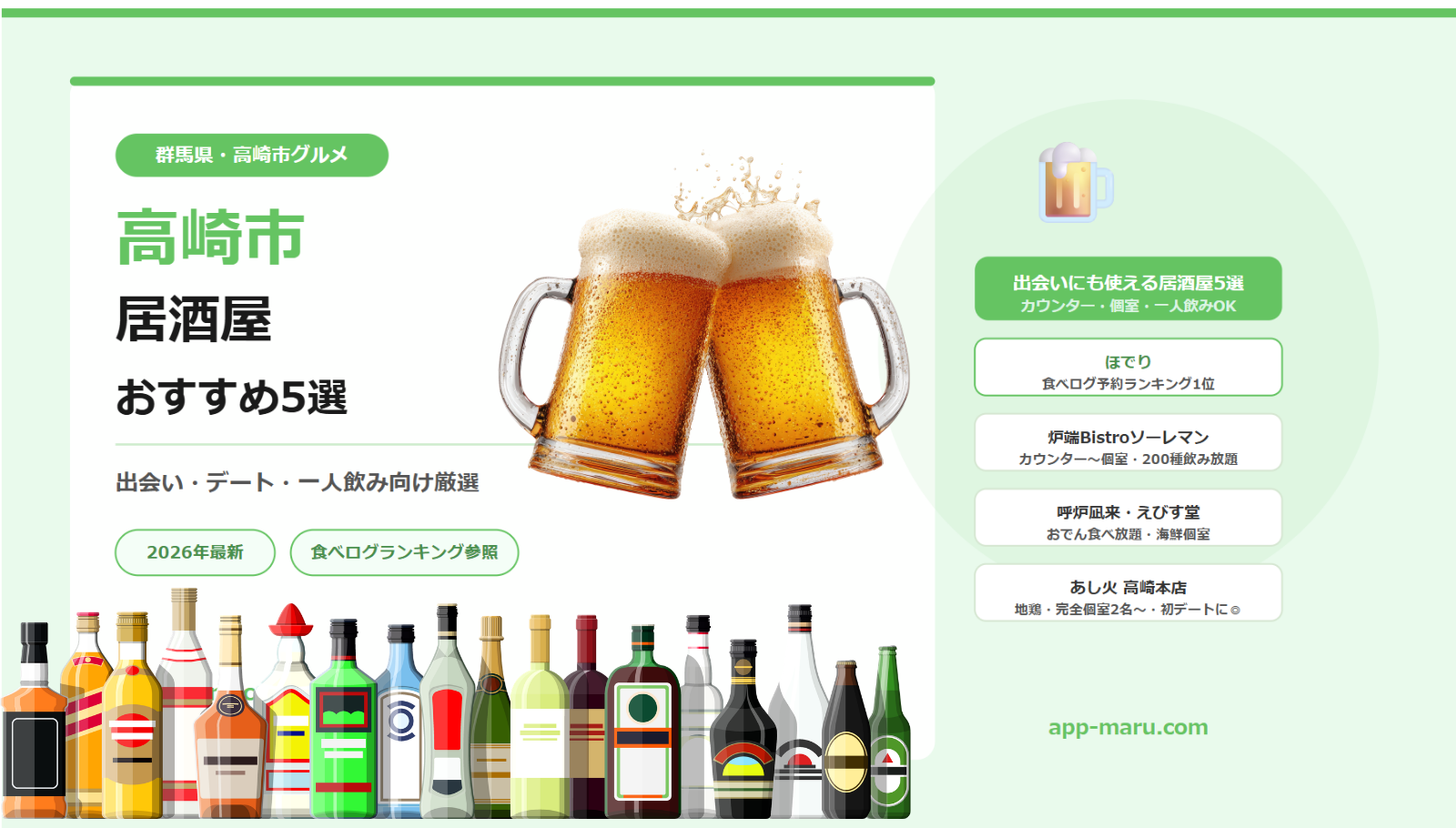 高崎市の居酒屋おすすめ5選【出会いにも使える・デート・一人飲み2026年最新】