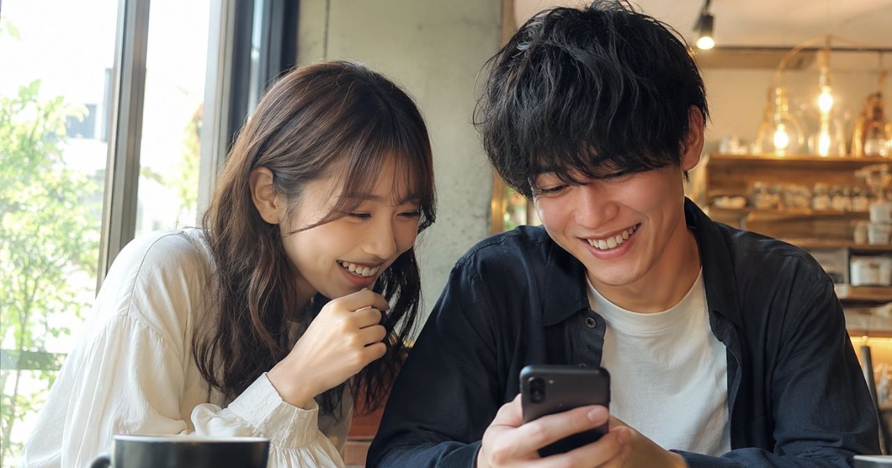 カフェで楽しそうに話す男女