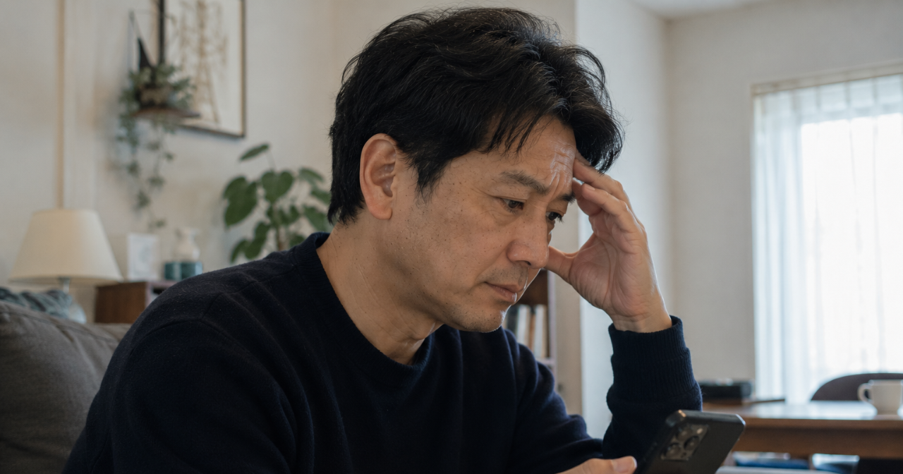 スマホを見て困っている男性